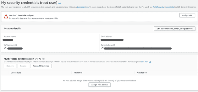 my security credentials page
